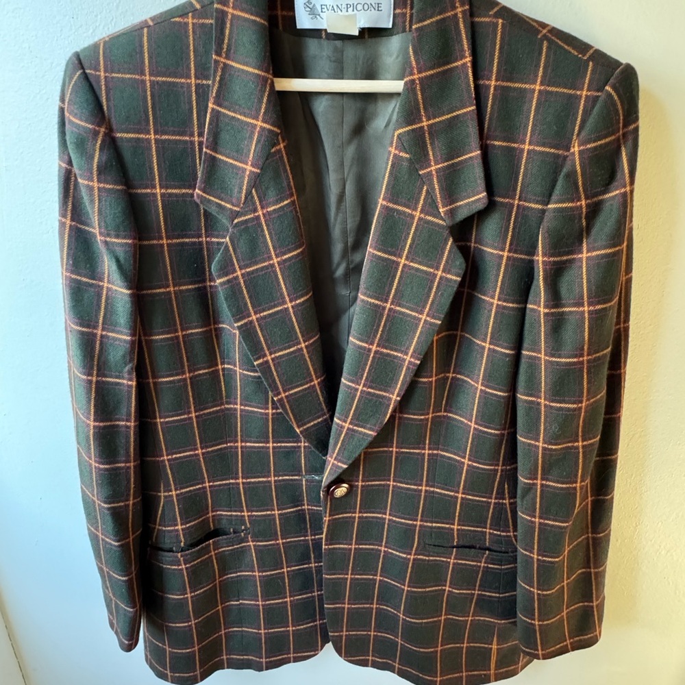 Vintage Evan Picone Green Plaid Blazer